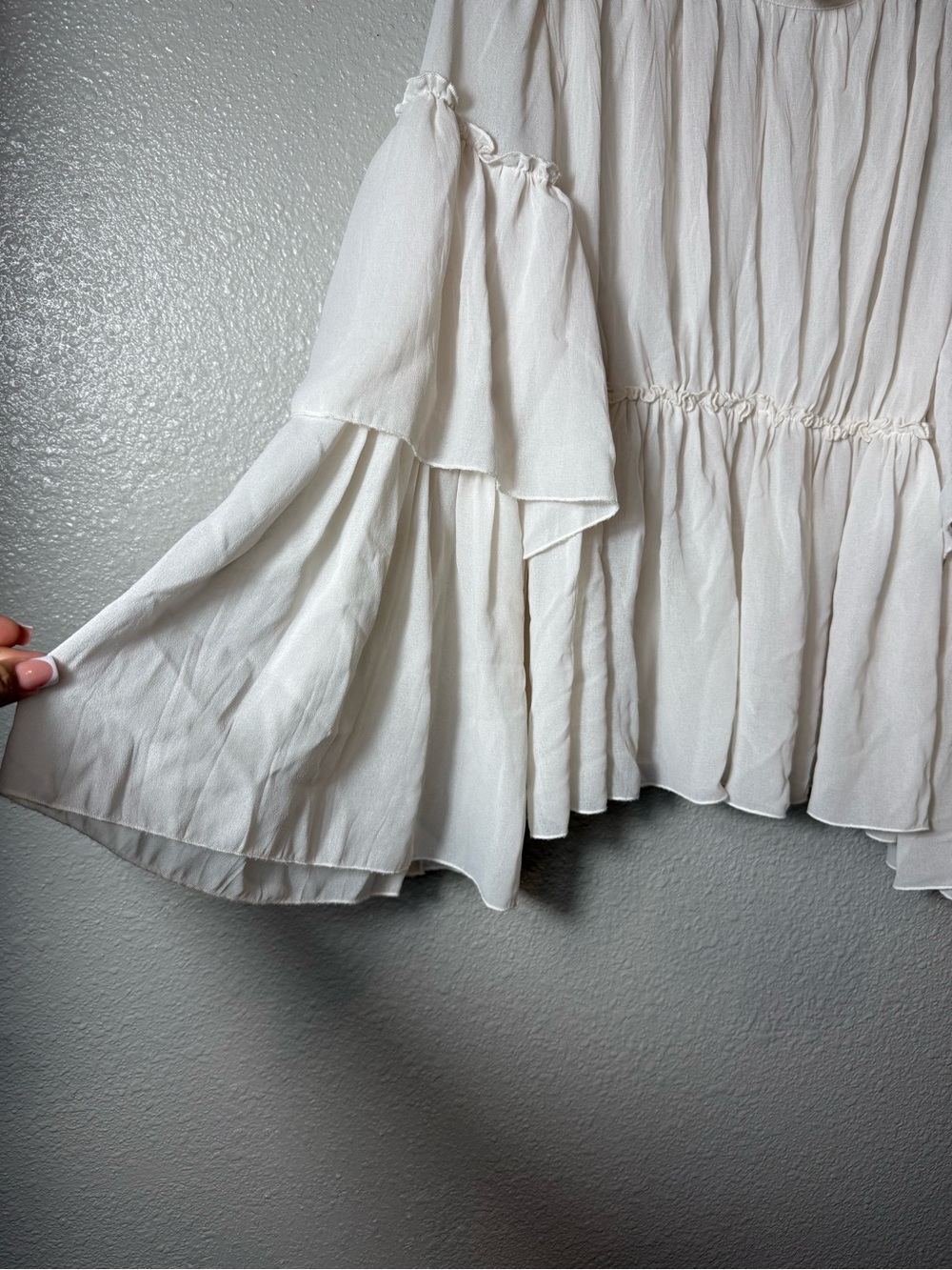 See by Chloé Ruffle High Neck Bell Sleeve Babydoll Blouse Ivory/milk Size 40 - Picture 6 of 12